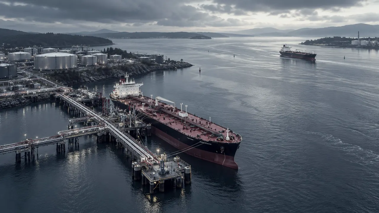 A petroleum harbor with tanker berths and a navigation channel